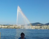 20150803_190422 Brenda at the Jet d'Eau and rainbow