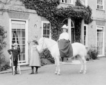 Helen on white pony, Frank & Nona Sedgeford Hall Original caption: Helen on white pony, Frank and Nona