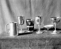 Trophies on table Original caption: Trophies on table