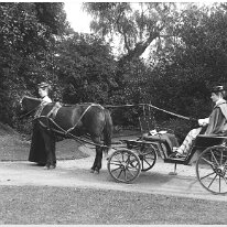 Connie and Freda Hare in carriage Original caption: Connies and Freda Hare in carriage