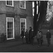Carol singers, (perhaps), Sedgeford Hall Original caption: Carol singers, (perhaps)
