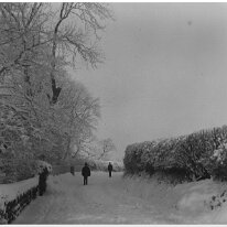 Snow lane outside our gate Fring lane looking west Original caption: Snow lane outside our gate