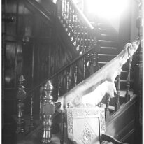 Animal skin over bannister Original caption: Animal skin over bannister