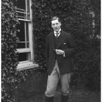 Mr. Barnby outside drawing room window Original caption: Mr. Barnby outside drawing room window