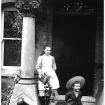 Edith Simmons and David Etherton Lawn front door, Speldhurst Original caption: Edith Simmons and David