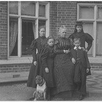 Mother, 3 girls & Frank Original caption: Mother, 3 girls and Frank