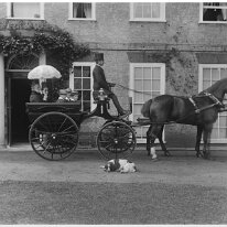 Mother. Miss B. & 3 boys in carriage Sedgeford Hall Original caption: Mother. Miss B. and 3 boys in carriage
