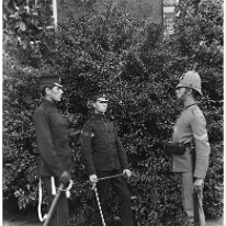 Reggie, Donald & Gilbert in uniform Original caption: Gilbert, Reggie and Donald in uniform
