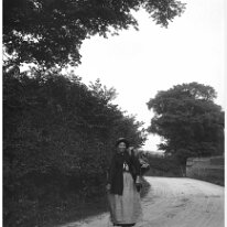 Betsy in lane Fring Lane, Sedgeford Hall kitchen garden wall is in the background Original caption: Betsy in lane