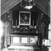 Church interior May be British Orthodox church, Babingley Original caption: Church interior