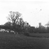 Sedgeford church and vicarage Taken from just below Hill Farm by the Lady Well Original caption: Landscape with church