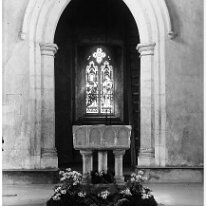 Decorated font, Sedgeford St. Mary's, Sedgeford Original caption: Decorated font at Sedgeford church