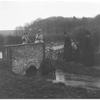 Family group by bridge Bridge at Fring Cross/Peddars Way crossing Original caption: Family group by bridge