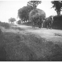 2 Haywain approaching On Heacham Rd looking east up to Sedgeford cemetery Original caption: 2 Haywain approaching