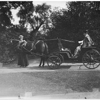 Connie and Freda Hare (of Docking vicarage) Compare with 10:3 Original caption: 2 with pony and trap