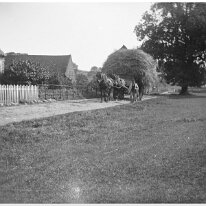 Hay cart in lane Original caption: Hay cart in lane