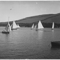 Boats sailing Presumably on Salcombe Harbour Original caption: Boats sailing
