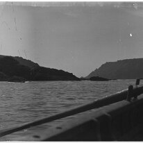 Seashore from rowing boat Original caption: Seashore from rowing boat