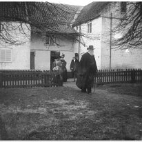 Mr. Ogle outside Mr. Plattens the day of the hunt, 1896 Rev Ogle etc, rear of Wethered Manor. WM is first dwelling on LHS after leaving Cole Green on Docking Rd driving east. Original caption: Mr. Ogle outside Mr....