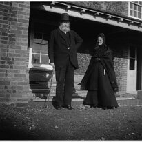 Rev Ogle and wife outside Brookdale Church Lane, Sedgeford Original caption: Elderly couple outside new house