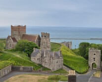 St. Mary's in Castro & Roman Lighthouse from the roof of Dover Castle