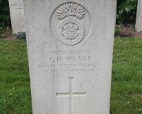 Grave of Pte. George Henry Weare, Merville communal cemetery Great-grandfather of Chris's brother-in-law