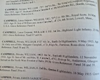 Entry for 1727 Pte. William Campbell